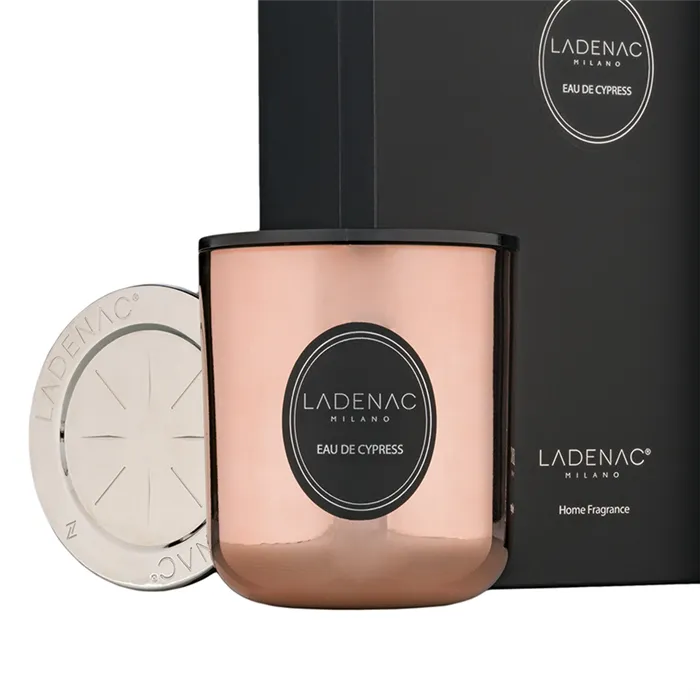 LADENAC - Sviečka EAU DE CYPRESS rose gold 200g +zápalky + podnos Urban Senses