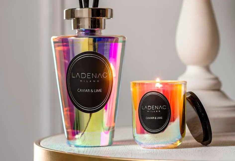 LADENAC - Sviečka CAVIAR LIME holographic 200g + zápalky + podnos Urban Senses