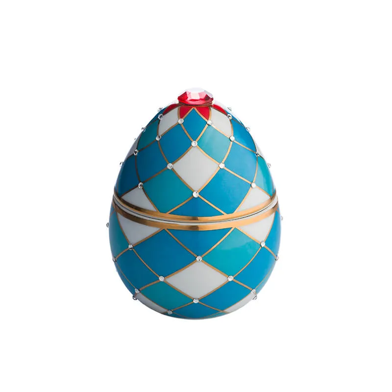 LADENAC - Sviečka Egg Harlequin Cuir Azul / Blanco
